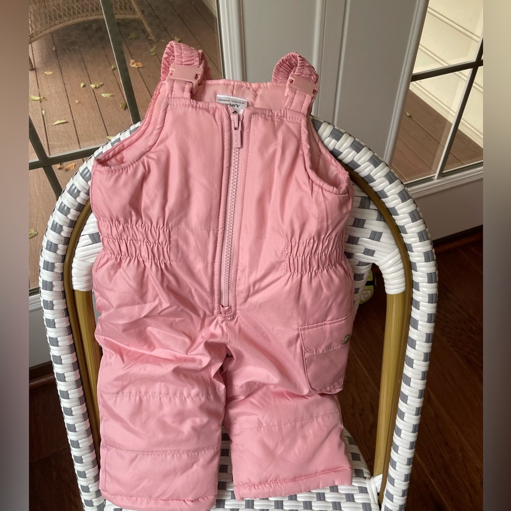 Pink carters snow bibs size 12 months like new